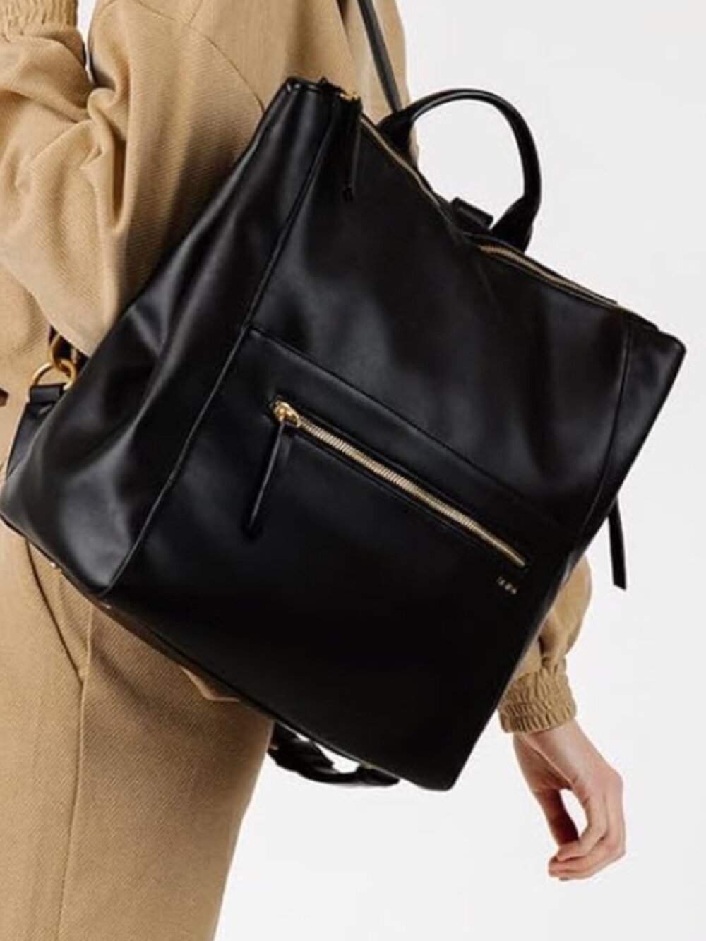 Fawn Design Square Black Faux Leather Diaper Bag